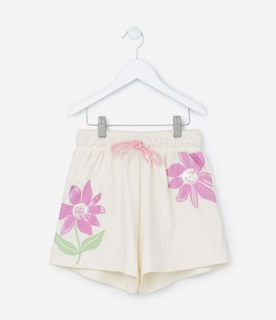 Short Infantil en Algodón con Estampa de Flores y Lentejuelas - Talle 5 a 14 años