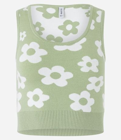 Blusa sin Manga Cropped de Punto con Flores 4