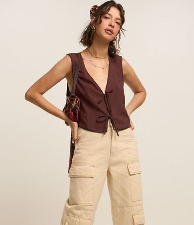 Pantalón Wide Leg Cintura Alta en Sarga con Bolsillos Cargo 2