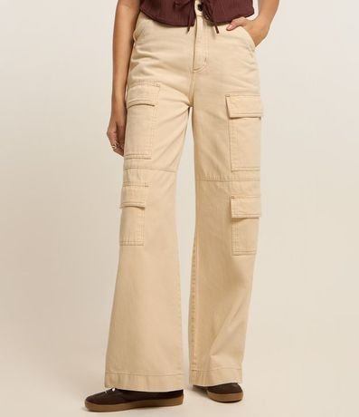 Pantalón Wide Leg Cintura Alta en Sarga con Bolsillos Cargo 3