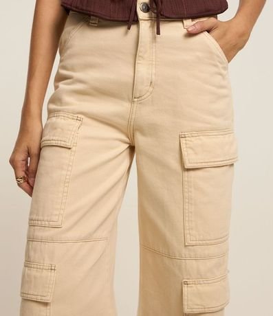 Pantalón Wide Leg Cintura Alta en Sarga con Bolsillos Cargo 4
