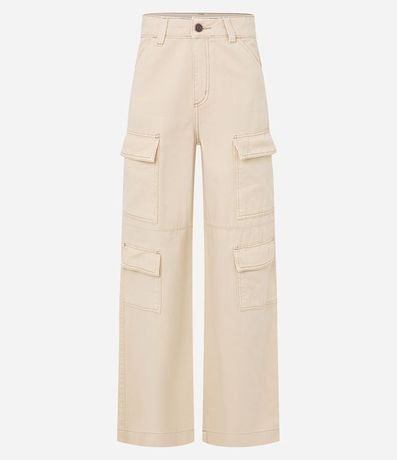 Pantalón Wide Leg Cintura Alta en Sarga con Bolsillos Cargo 6
