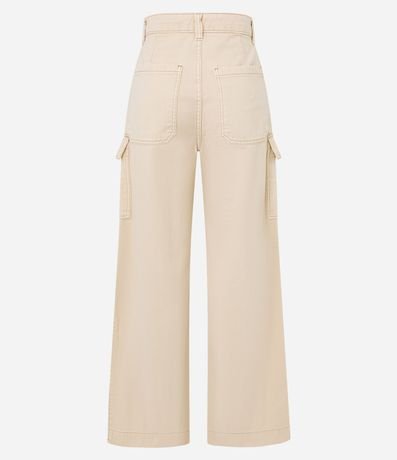 Pantalón Wide Leg Cintura Alta en Sarga con Bolsillos Cargo 9