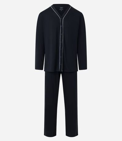 Pijama Largo en Media Malla con Contraste en la Vista 5