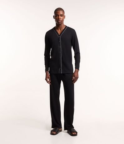 Pijama Largo en Media Malla con Contraste en la Vista