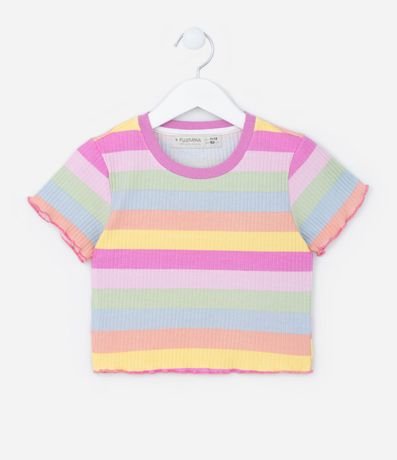 Remera Cropped Infantil Acanalada con Estampa de Rayas - Talle 5 a 14 años