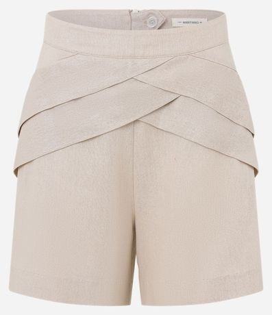 Short en Viscolino Tiro Alto con Foil y Pliegues Diagonales 5