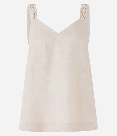 Blusa Musculosa en Viscosa con Foil y Detalle Trenzado 6