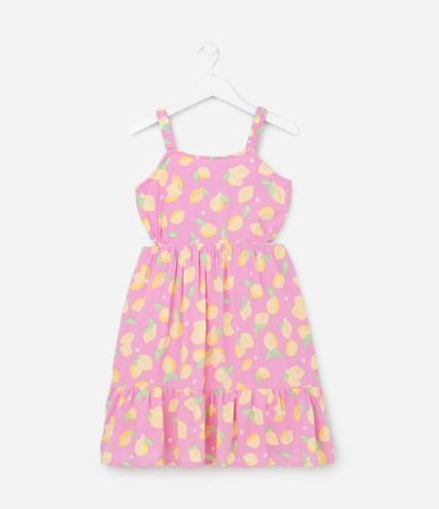 Vestido Infantil con Recortes y Estampa Limones - Talle 5 a 14 años