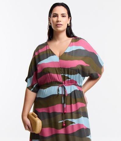 Vestido Midi en Viscosa Abstracta con Lazo en la Cintura Curve & Plus Size 4