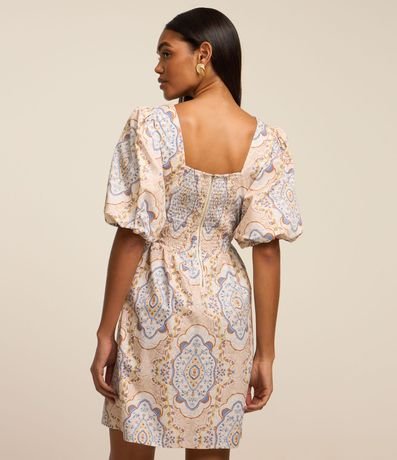 Vestido Evasê en Tricolina con Escote Corazón y Manga Abullonada 3