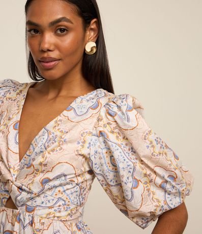 Vestido Evasê en Tricolina con Escote Corazón y Manga Abullonada 4