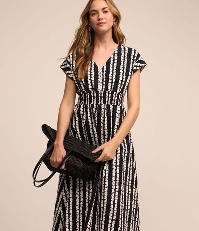 Vestido Midi en Tricolina con Lastex en la Cintura y Escote V 4