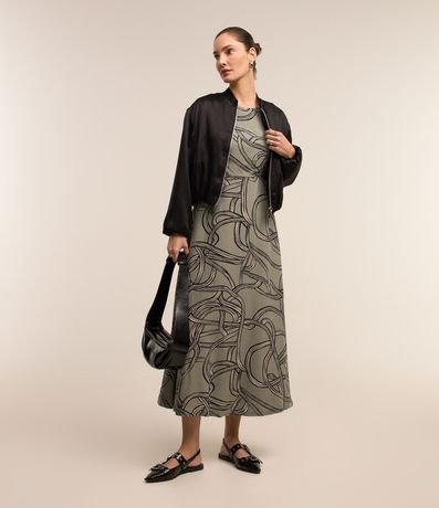 Vestido Midi en Viscolino con Estampa Abstracta