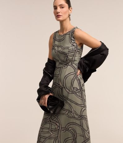 Vestido Midi en Viscolino con Estampa Abstracta 2
