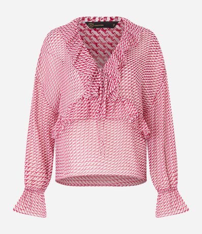 Blusa en Chiffon con Volados y Estampado Pied de Poule 5