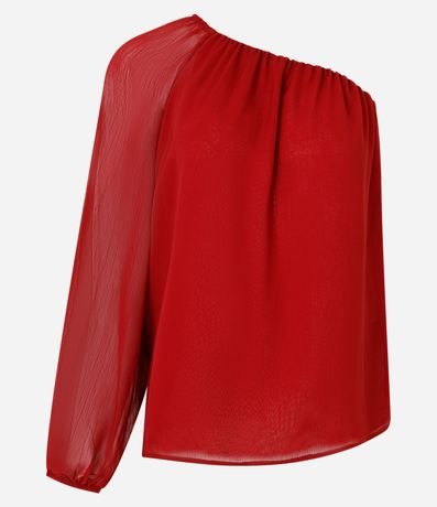 Blusa en Chiffon Hombro Único con Manga Abullonada 5
