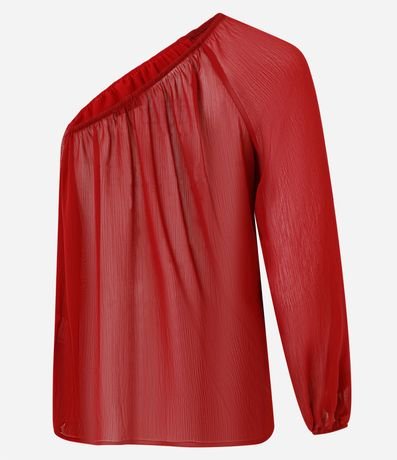 Blusa en Chiffon Hombro Único con Manga Abullonada 6