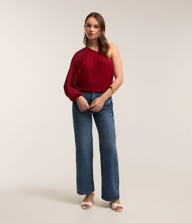 Blusa en Chiffon Hombro Único con Manga Abullonada 2