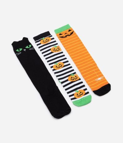Kit 03 Medias Infantiles en Algodón Estampa Halloween - Talle 19 al 34
