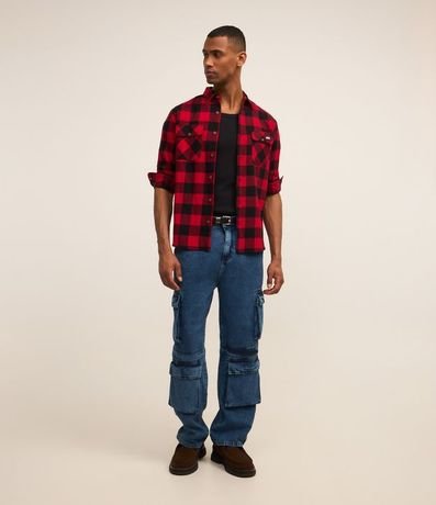 Pantalón Baggy en Jeans con Recortes y Bolsillo Cargo