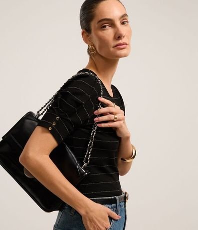 Blusa en Viscosa con Estampado Rayado en Hilo Metalizado