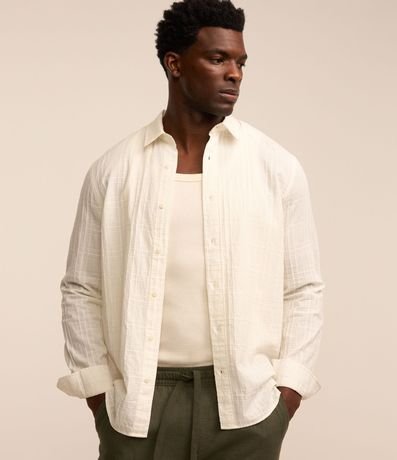 Camisa en Algodón con Textura de Cuadros