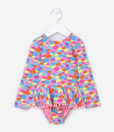 Malla Infantil con Estampado Lunares y Volado con Mini Pompones - Talle 2 a 4 años