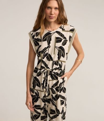 Mono en Viscosa con Detalle en la Sisa y Estampa de Follajes 2