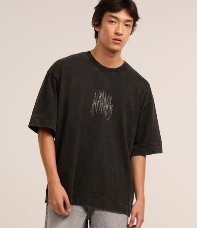 Remera Overboxy en Malla Desteñido con Estampa Lettering