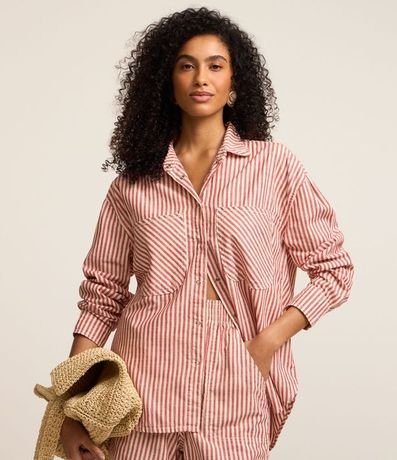 Camisa en Tricolina Listrado con Bolsillos