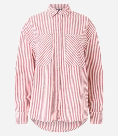 Camisa en Tricolina Listrado con Bolsillos 2
