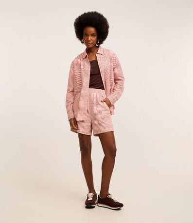 Bermuda Runner en Sarga con Raya y Cintura Elástica