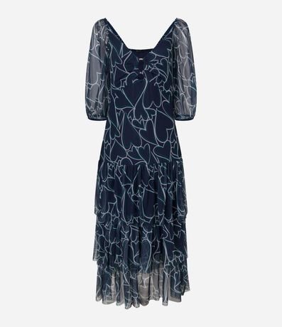 Vestido Midi en Tul con Volados en la Pollera y Estampado de Corazones 5