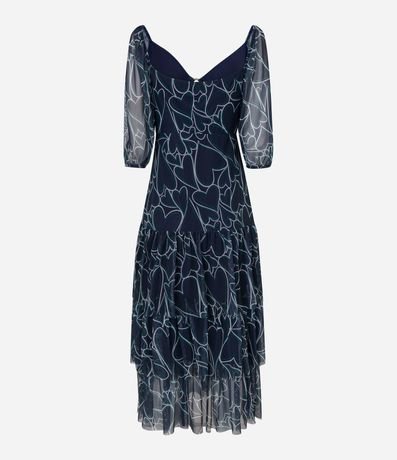 Vestido Midi en Tul con Volados en la Pollera y Estampado de Corazones 7
