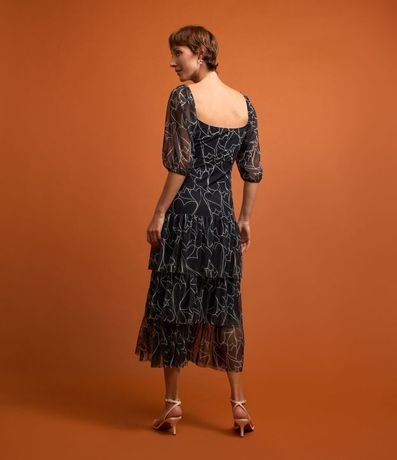 Vestido Midi en Tul con Volados en la Pollera y Estampado de Corazones 3