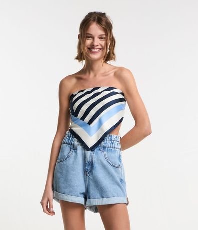 Short Baggy Cintura Alta en Jeans con Bajo Plegado 2