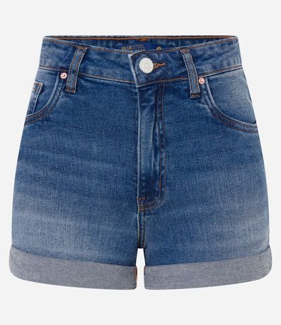 Short Hot Pants Cintura Alta en Jeans con Bajo Plegado 5