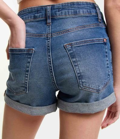 Short Hot Pants Cintura Alta en Jeans con Bajo Plegado 3