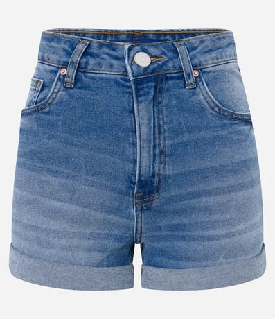 Short Hot Pants Cintura Alta en Jeans con Bajo Plegado 5