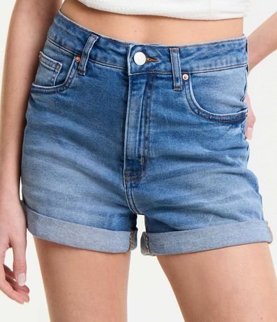 Short Hot Pants Cintura Alta en Jeans con Bajo Plegado 2