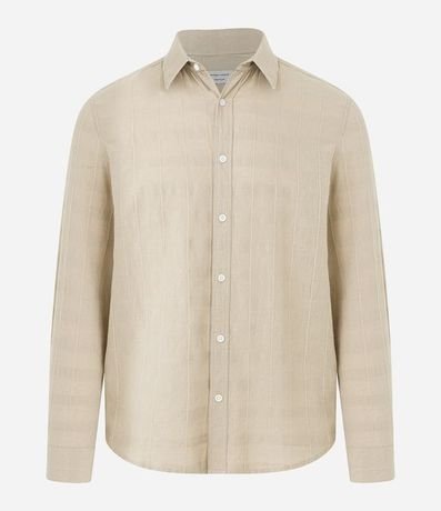 Camisa Regular en Lino con Textura Grid y Manga Larga 5