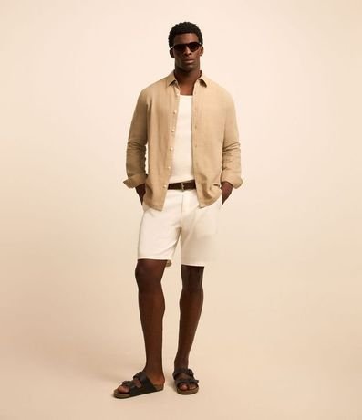 Camisa Regular en Lino con Textura Grid y Manga Larga 2