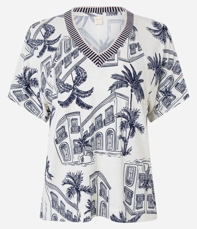 Blusa en Viscosa con Escote V y Estampa Paisaje 5