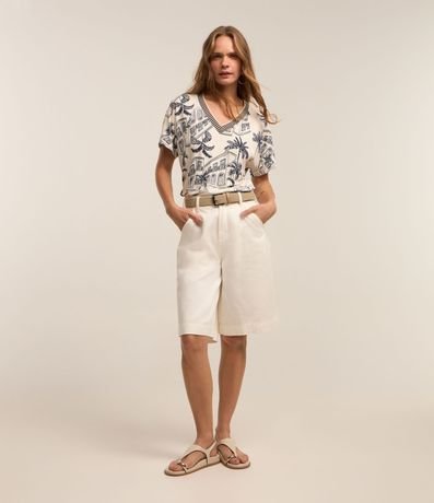 Blusa en Viscosa con Escote V y Estampa Paisaje 3