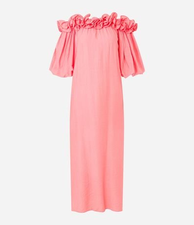 Vestido Midi Hombro a Hombro en Viscosa con Volado Voluminoso en el Escote 6