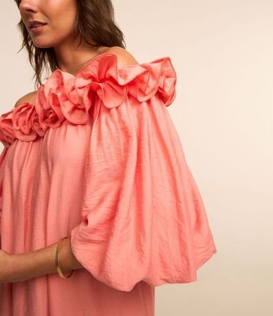 Vestido Midi Hombro a Hombro en Viscosa con Volado Voluminoso en el Escote 3