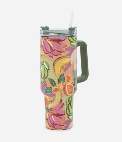 Vaso de Metal con Pajita Reutilizable y Estampa Frutas