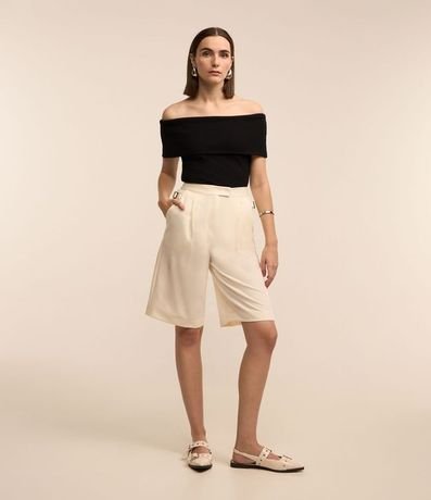 Blusa Hombro a Hombro en Rib con Escote Plegado 2