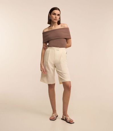 Blusa Hombro a Hombro en Rib con Escote Plegado 2